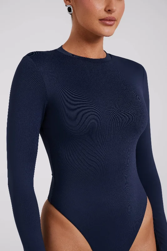 Delilah Long Sleeve Crew Neck Bodysuit - Navy