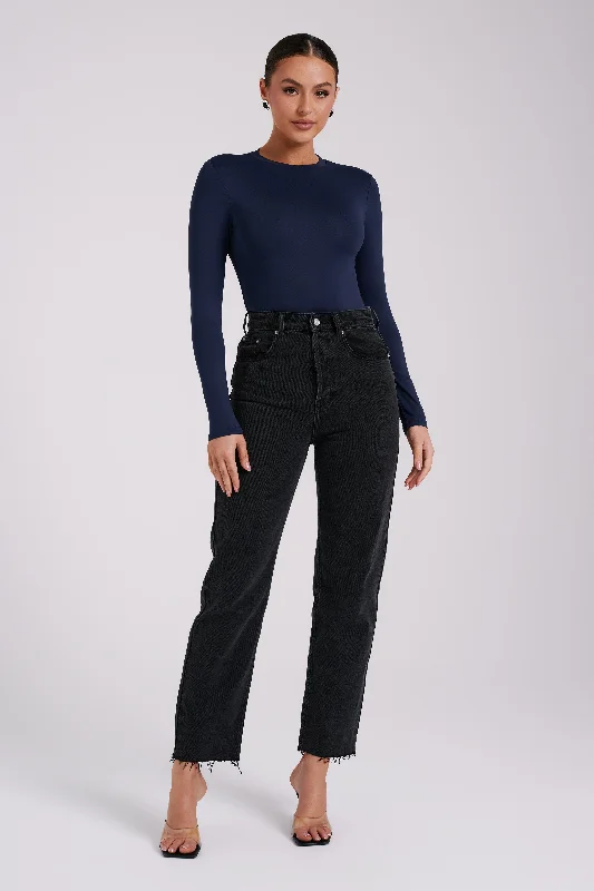 Delilah Long Sleeve Crew Neck Bodysuit - Navy