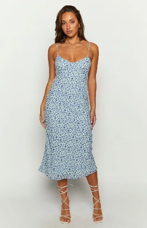 Gemma Dark Blue Floral Midi Dress