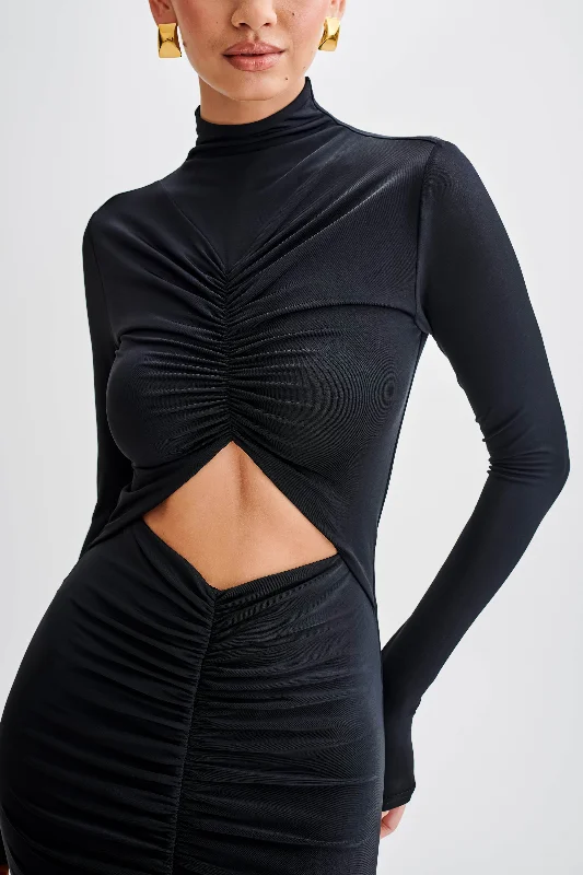 Pia Slinky Long Sleeve Cutout Maxi Dress - Black