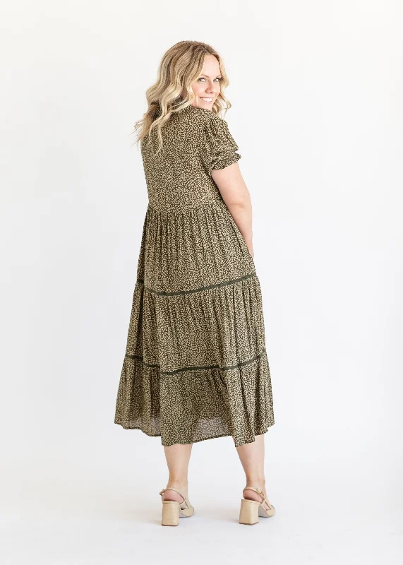 Short Sleeve Half Button Tiered Maxi Dress