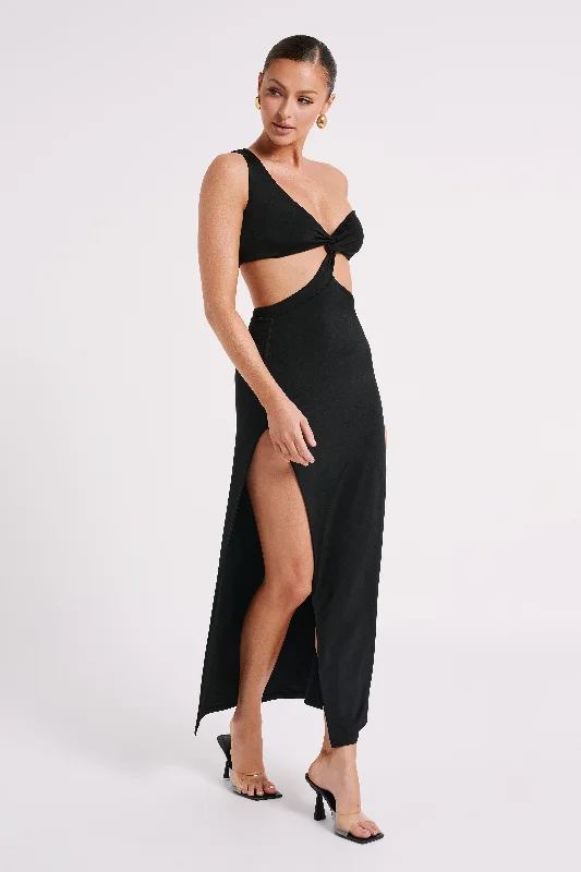 Solana One Shoulder Maxi Dress - Black