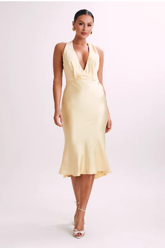 Terri Satin Cowl Midi Dress - Butter