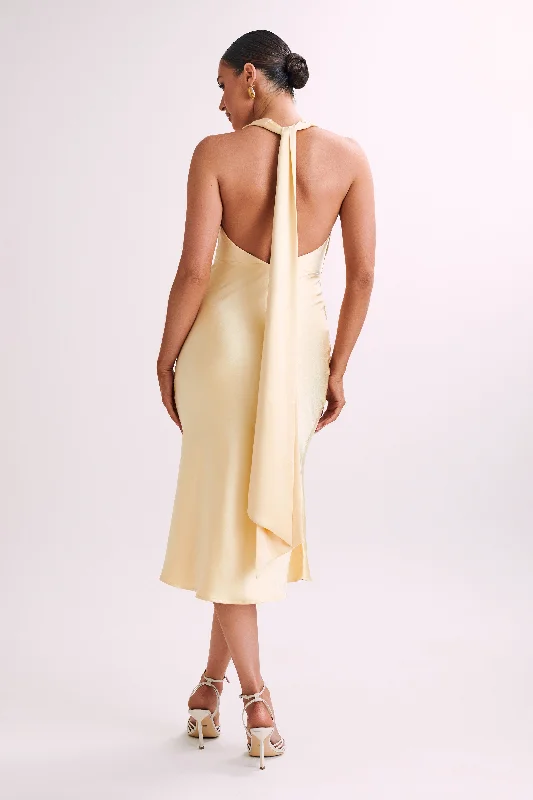 Terri Satin Cowl Midi Dress - Butter