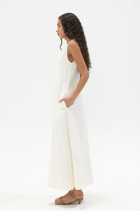 Fluid V-Neck Dress, Off White