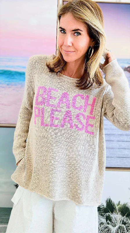 Beach Mood Knit Sweater - Beige/Pink