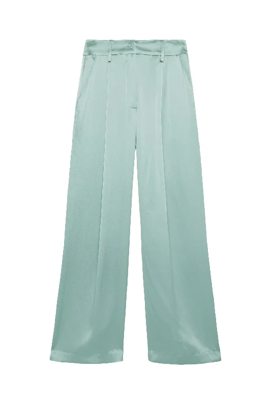 EMERSON HIGH RISE PLEATED SILK PANT | SEAFOAM