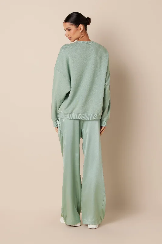 EMERSON HIGH RISE PLEATED SILK PANT | SEAFOAM