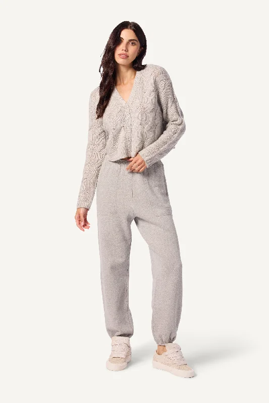 JOLIE V-NECK CROPPED CABLE CASHMERE CARDIGAN   | FOGGY