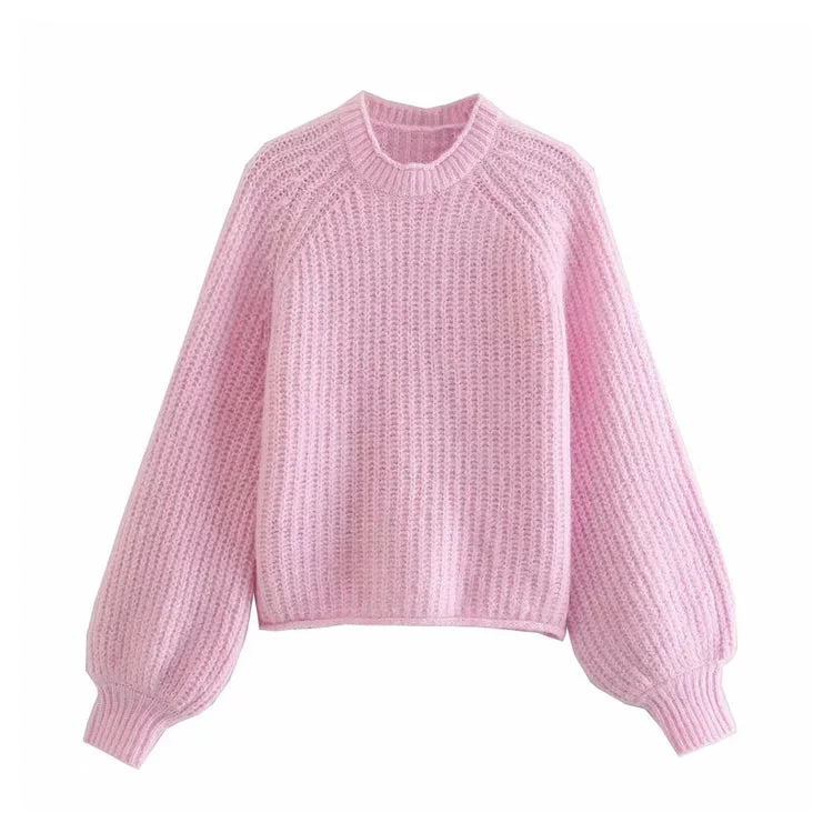 New sweet loose pink spike knit sweater  7316