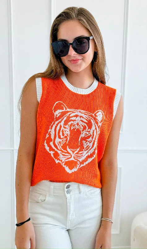 Orange Rush Knit Sleeveless Top