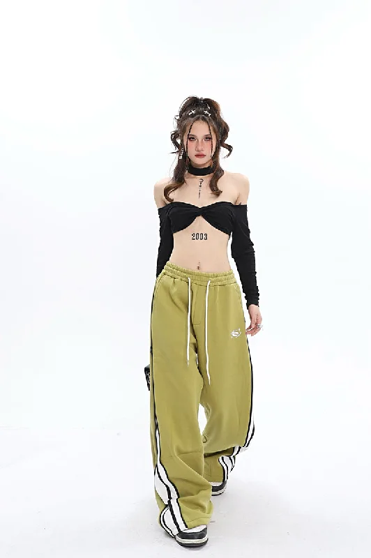 Aleah Zip Up Reveal Stripes Solid Color Long Straight Leg Sweatpants