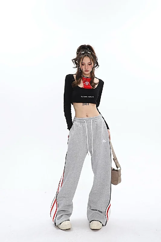 Aleah Zip Up Reveal Stripes Solid Color Long Straight Leg Sweatpants