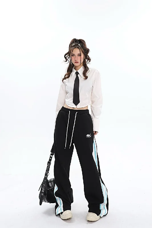 Aleah Zip Up Reveal Stripes Solid Color Long Straight Leg Sweatpants