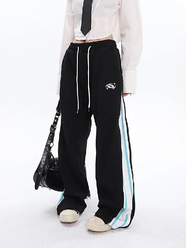 Aleah Zip Up Reveal Stripes Solid Color Long Straight Leg Sweatpants