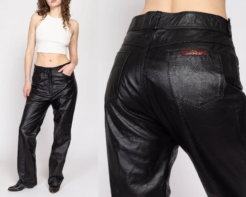 Large 90s Jordache Black Leather High Waisted Trousers 32""