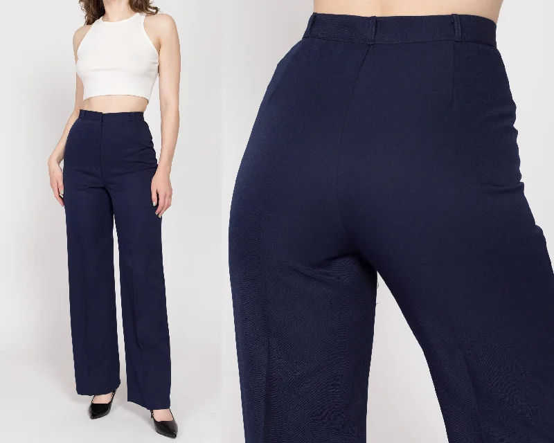 Small 70s Navy Blue High Waisted Trousers NWT 26.5""