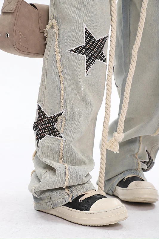 Twinkle Stars Patchwork Denim Long Jeans Pants