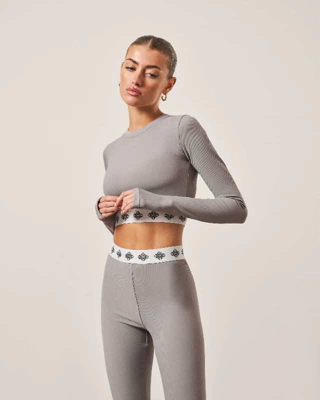 BRANDED WAISTBAND FITTED RIBBED TOP - GREY