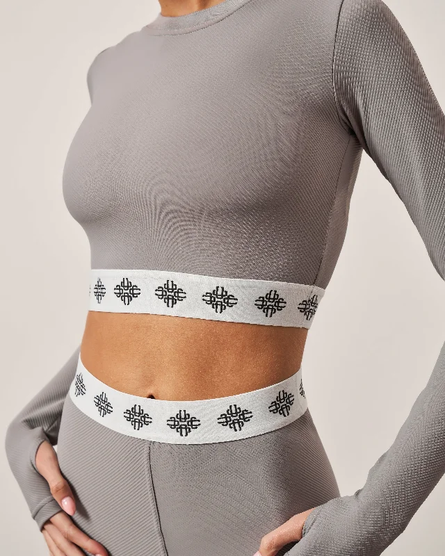 BRANDED WAISTBAND FITTED RIBBED TOP - GREY