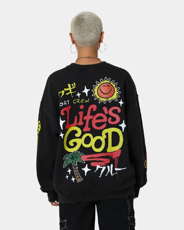 Goat Crew Life Is Good Vintage Crewneck Black