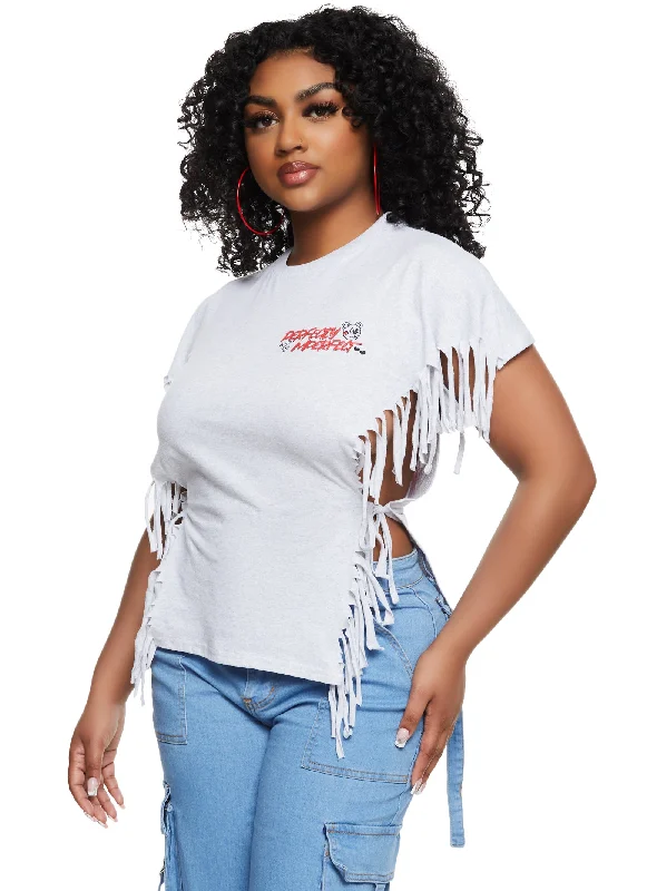 Perfectly Imperfect Bear Graphic Fringe Open Side Tee