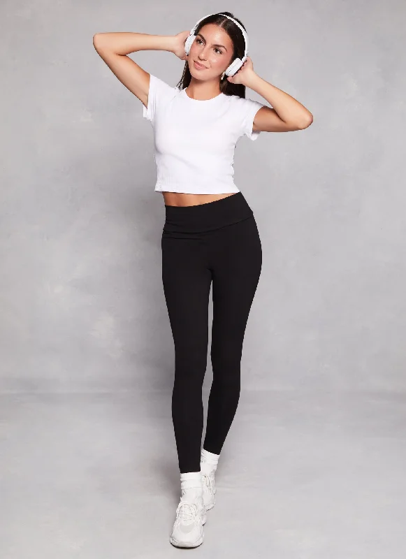 Basic Ribbed Knit Cropped Tee