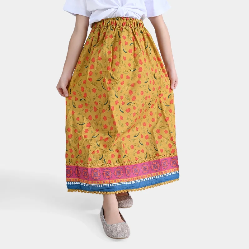 Girls Cotton Poplin Long Skirt Butter Cup-Mustard