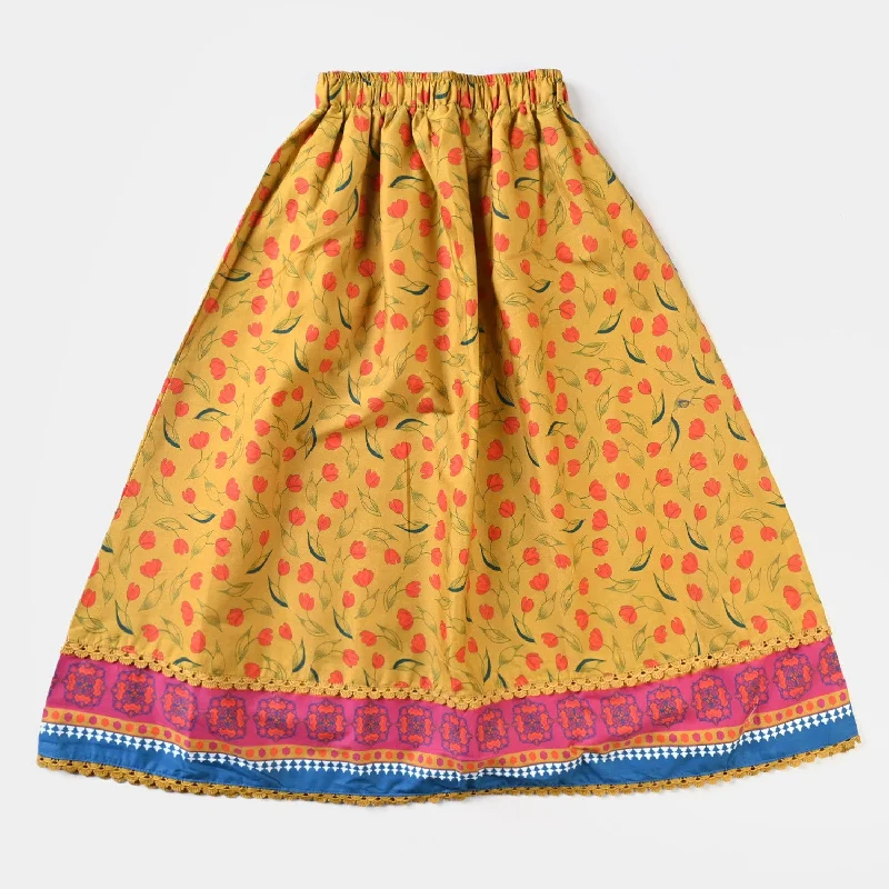 Girls Cotton Poplin Long Skirt Butter Cup-Mustard