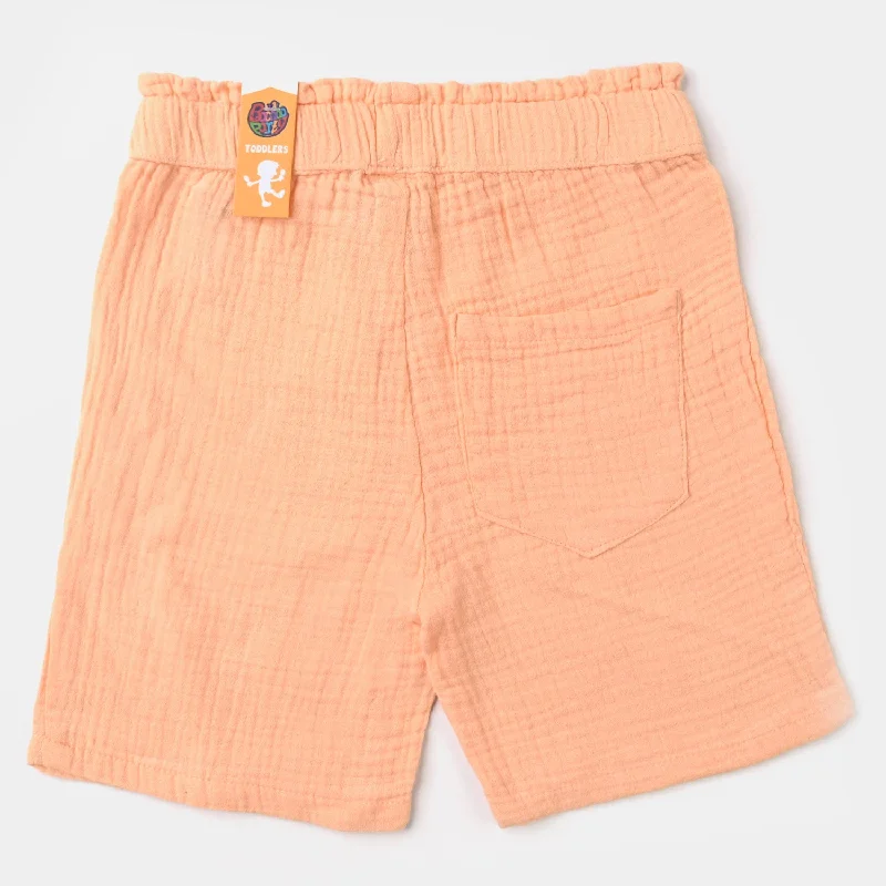 Girls Cotton Short Seersucker-Peach