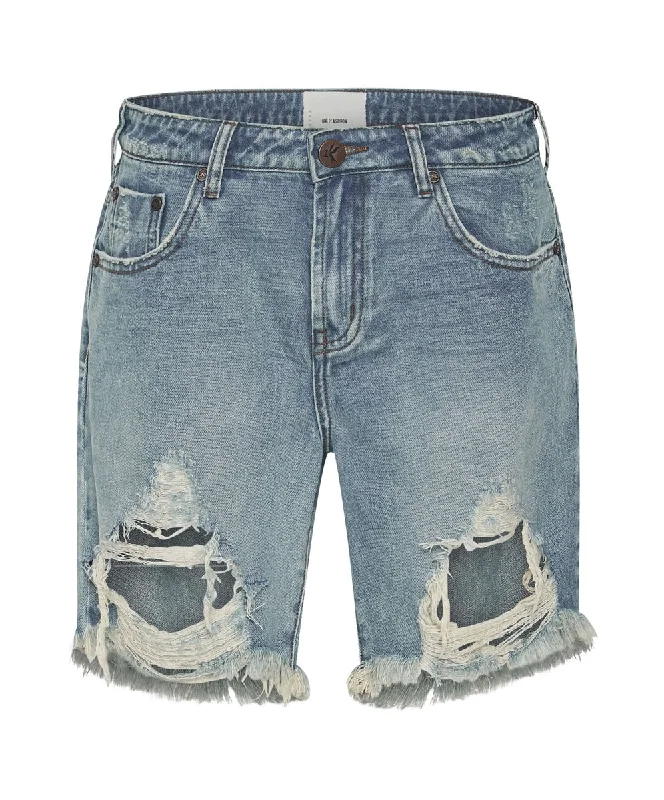 ONE TEASPOON Womens Hendrixe Stevies Long Boyfriend Denim Shorts