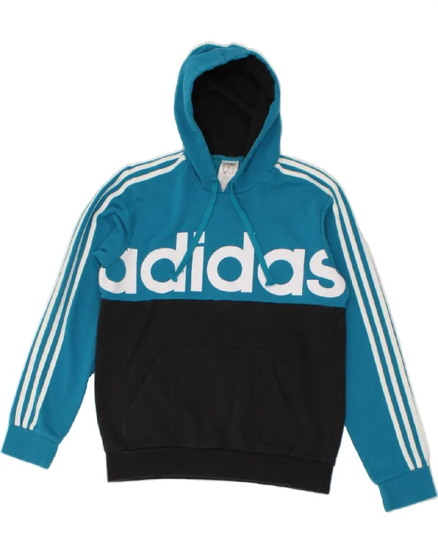 ADIDAS Mens Graphic Hoodie Jumper Medium Blue Colourblock Cotton