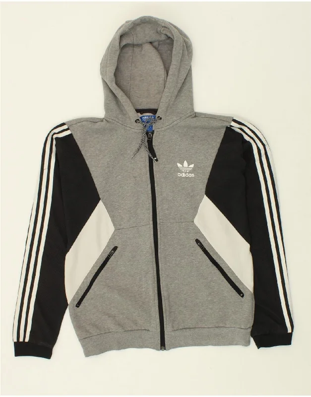 ADIDAS Mens Zip Hoodie Sweater Medium Grey Colourblock Cotton