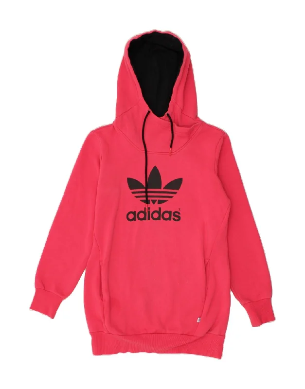 ADIDAS Womens Oversized Graphic Hoodie Jumper UK 10 Small Pink Cotton