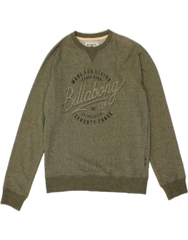 BILLABONG Mens Graphic Sweatshirt Jumper Small Khaki Cotton