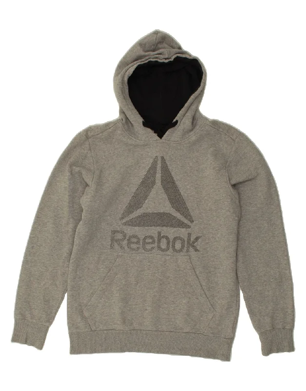 REEBOK Mens Graphic Hoodie Jumper Small Grey Cotton