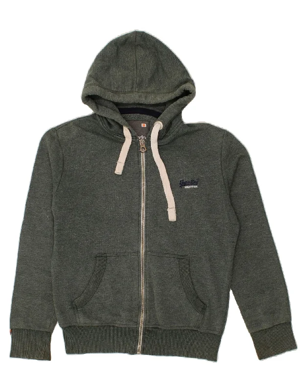 SUPERDRY Mens Zip Hoodie Sweater Large Grey Cotton