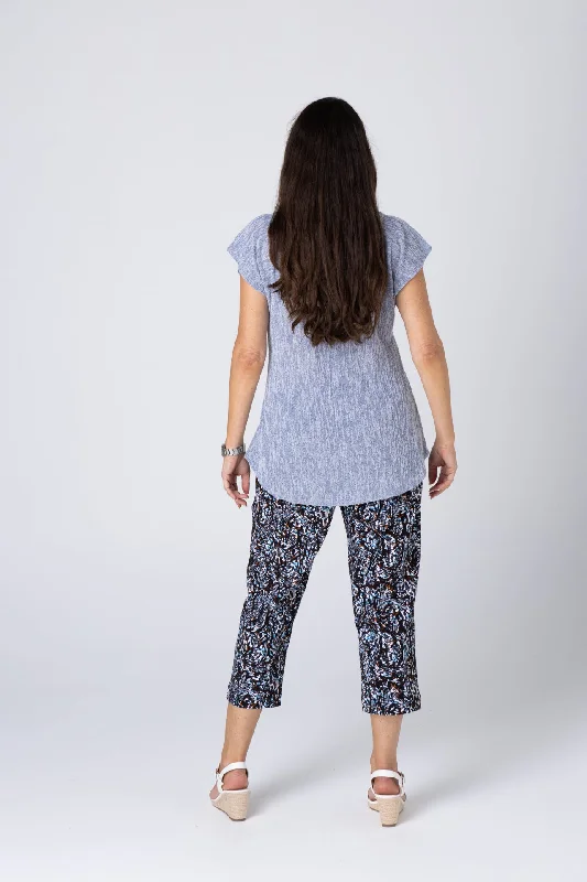 Monarch Print Stretch Rayon Nylon Capri Pants