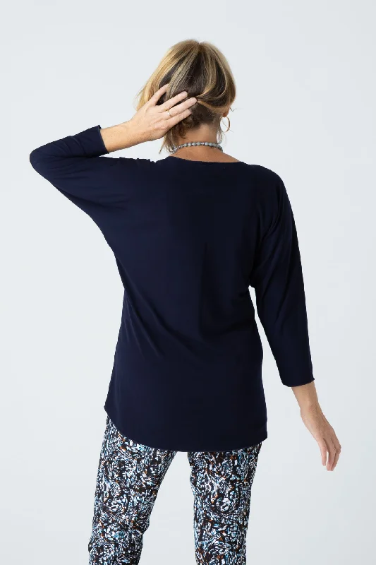 Navy Jersey 3/4 Sleeve Top