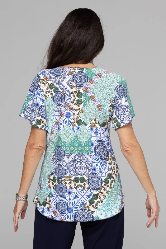 Tiles Print Longer Sleeve Jersey Top