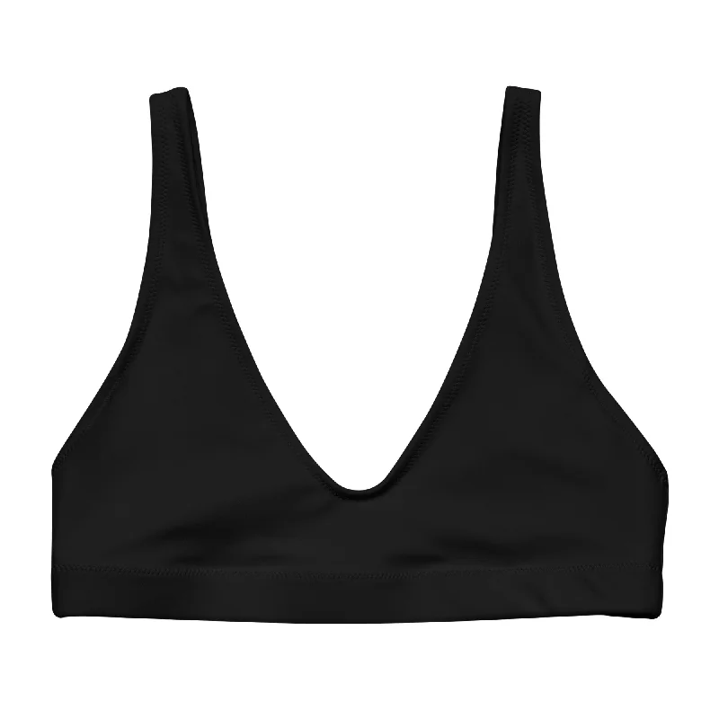 Recycled V-Neck Bralette Bikini Top, Black Shiny bikini, Metallic fabric, Sexy, Beachwear