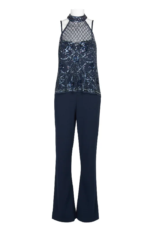 Aidan Mattox Halter Neck Illusion Embellished Popover Keyhole Back Mesh Stretch Crepe Jumpsuit Crossover jumpsuit, Elegant, Chic, Comfortable Aidan Mattox Halter Neck Illusion Embellished Popover Keyhole Back Mesh Stretch Crepe Jumpsuit Crossover jumpsuit, Elegant, Chic, Comfortable
