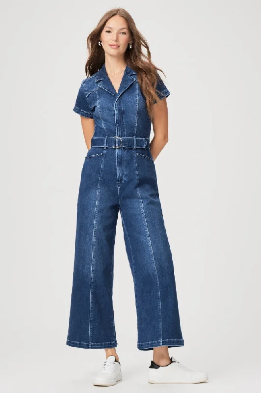 Paige Anessa Shortsleeve Jumpsuit in Tavia Wide-leg denim jumpsuit, Casual chic, Trendy, Comfortable Paige Anessa Shortsleeve Jumpsuit in Tavia Wide-leg denim jumpsuit, Casual chic, Trendy, Comfortable