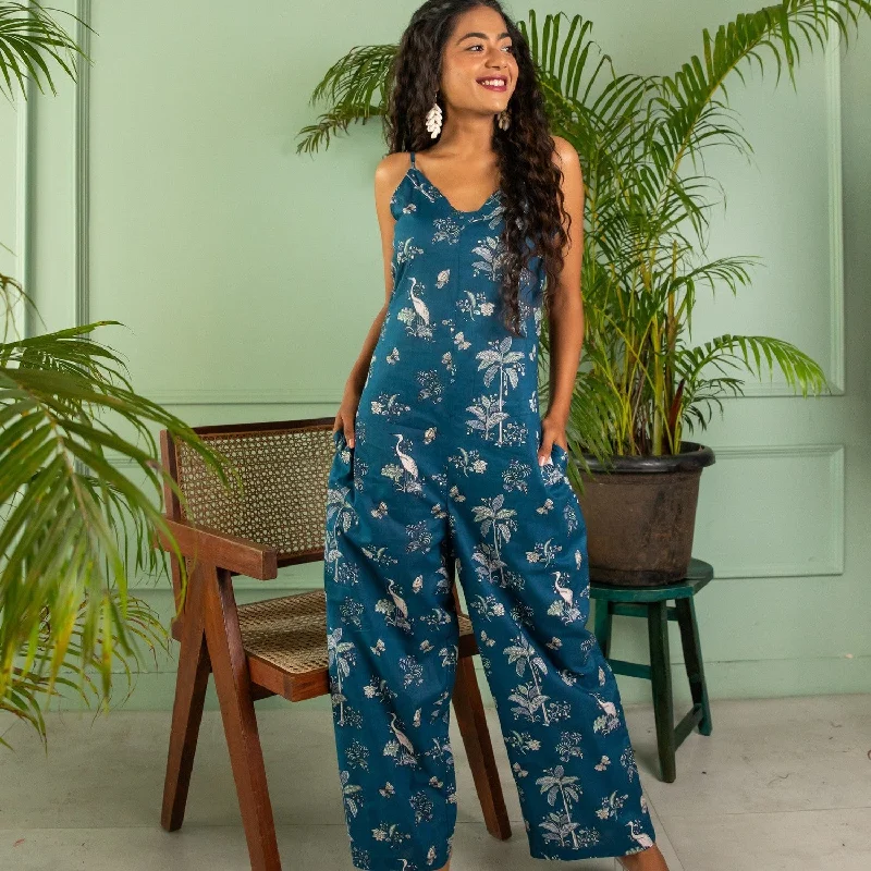 Blue Tropical Tango Cotton Jumpsuit Faux leather jumpsuit, Trendy, Fashionable, Street style