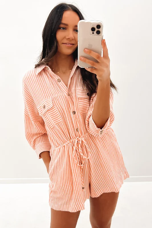 Cara Playsuit Orange Stripe Zipper jumpsuit, Sleek, Trendy, Casual