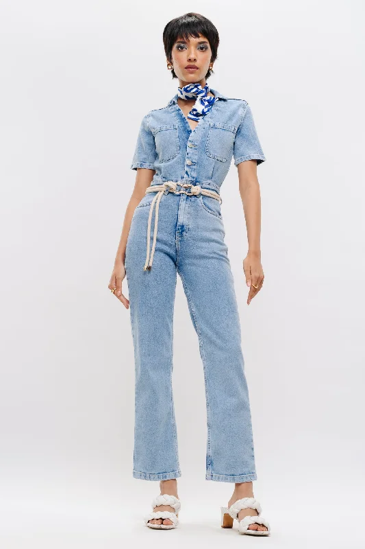 Classic 90S Denim Jumpsuit Off-shoulder jumpsuit, Elegant design, Trendy, Night out
