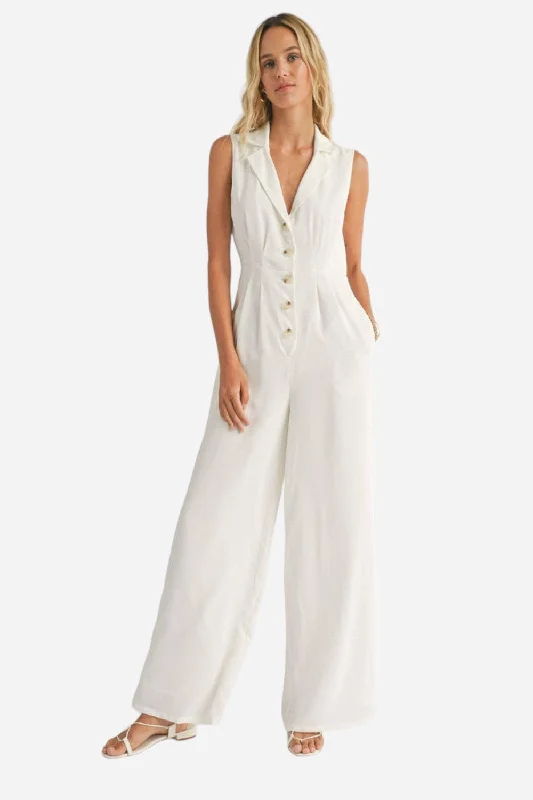 Sadie & Sage The Classics Button Front Jumpsuit in White Sleeveless backless jumpsuit, Sexy, Elegant, Comfortable Sadie & Sage The Classics Button Front Jumpsuit in White Sleeveless backless jumpsuit, Sexy, Elegant, Comfortable