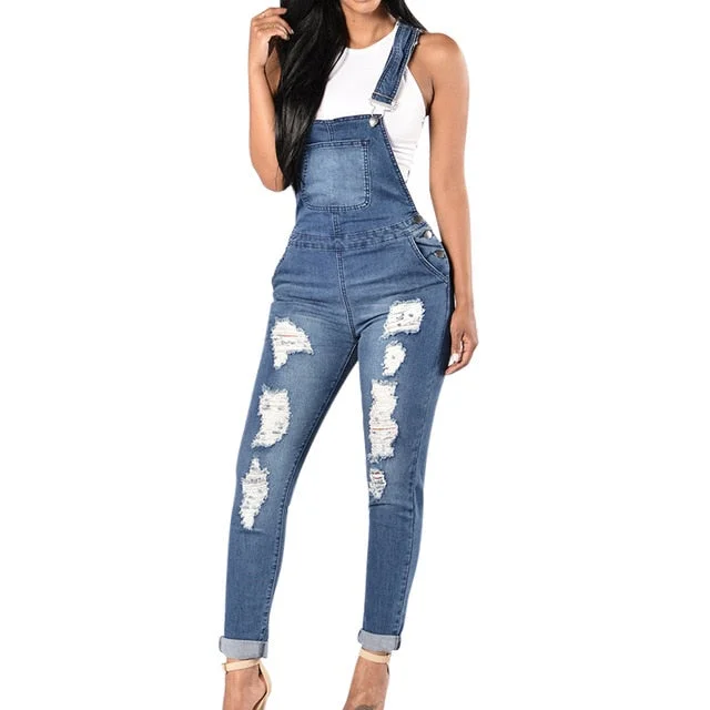 Ripped Hole Denim Overall Jumpsuit Jumpsuit romper, Playful, Casual, Comfortable