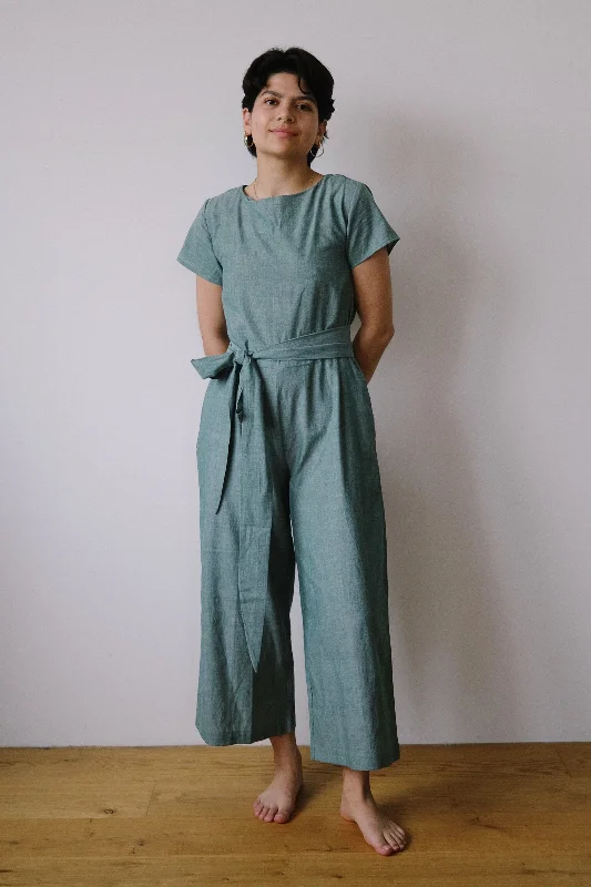 cotton jumpsuit - nirav - eucalyptus Solid color jumpsuit, Simple style, Sleek, Stylish cotton jumpsuit - nirav - eucalyptus Solid color jumpsuit, Simple style, Sleek, Stylish