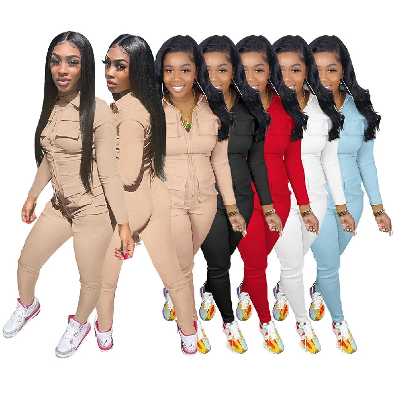 F5029 Quality Autumn and Winter New Solid Color Long Tooling Zipper Pocket Jumpsuit Button-up jumpsuit, Relaxed fit, Trendy, Comfortable F5029 Quality Autumn and Winter New Solid Color Long Tooling Zipper Pocket Jumpsuit Button-up jumpsuit, Relaxed fit, Trendy, Comfortable
